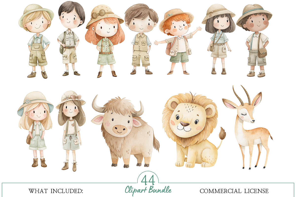 Safari Adventures watercolor clipart, an Illustration by MockupWizard (Photo 2 of 7)