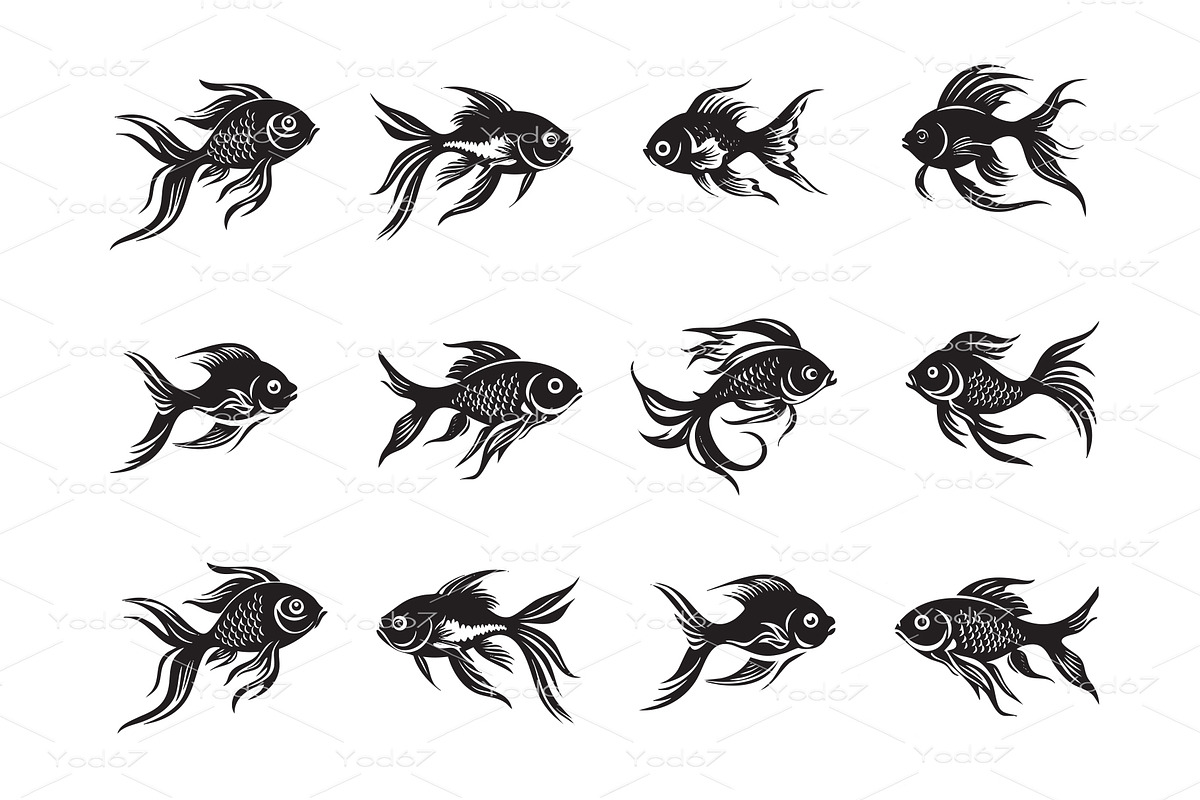 Collection of elegant goldfish., an Animal Illustration by yod67