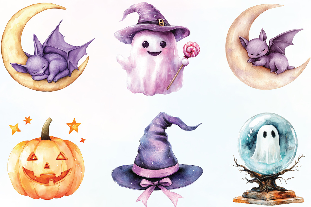 Pastel Halloween Cute Clipart, an Illustration by CraftArtStudio (Photo 2 of 6)