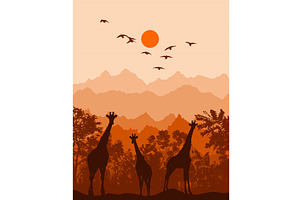 Landscape with giraffes. hand, an Animal Illustration by Nenahliadava Design