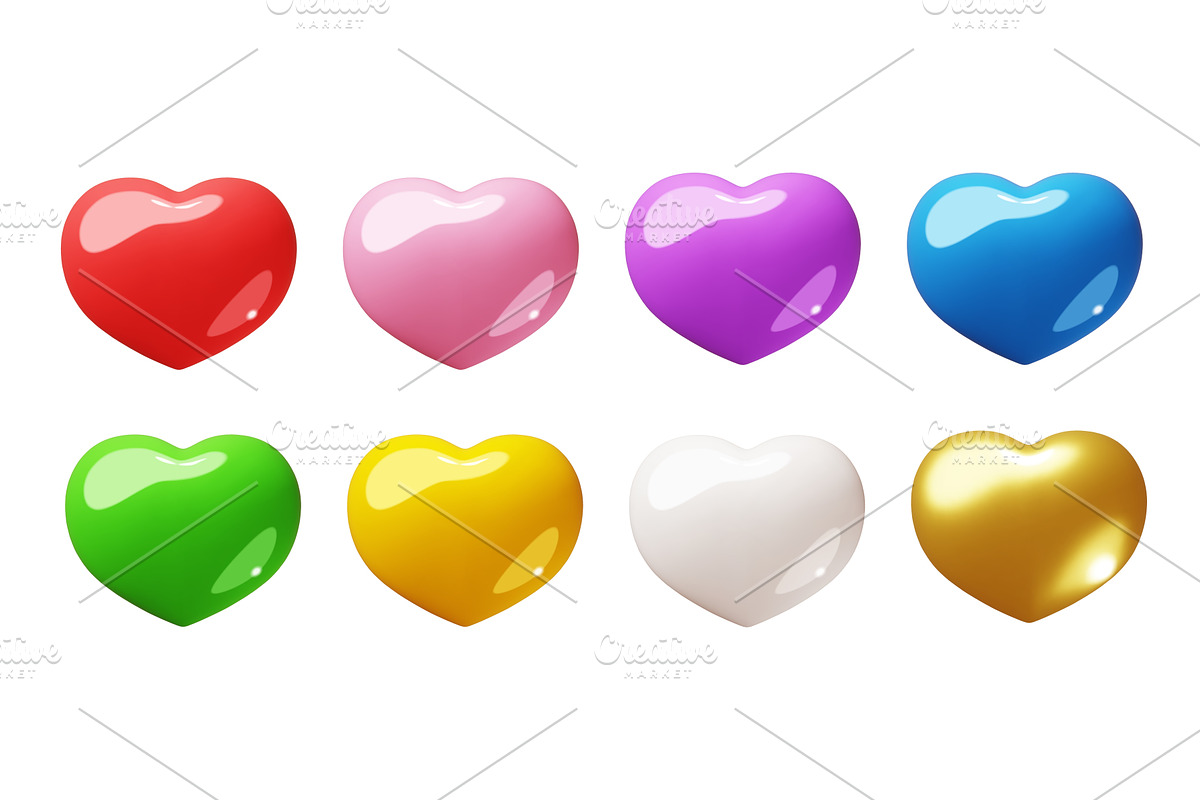 3d multicolor hearts. Glossy volumed, an Object Illustration by YummyBuum