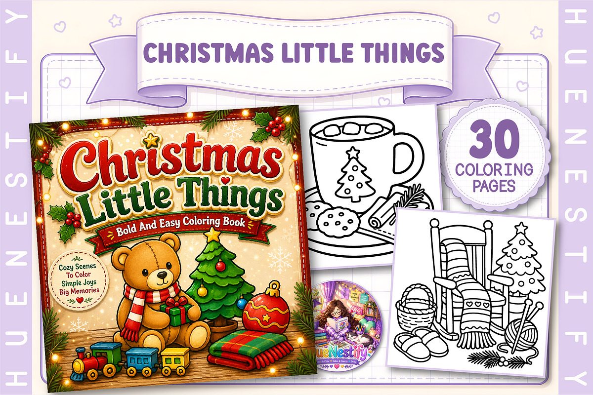 Christmas Little Thing Coloring Book, a Seasonal Illustration by HueNestify (Photo 1 of 4)