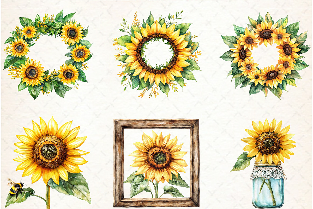 Watercolor Sunflowers Clipart, an Illustration by Libby Wishes (Photo 3 of 7)