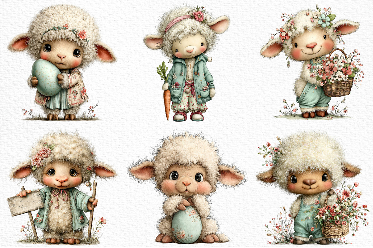 Whimsical Easter Sheep Clipart, an Illustration by Craft Nest (Photo 3 of 11)