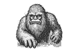 Angry Yeti Emerging from Snow vector, an Animal Illustration by AlexArt