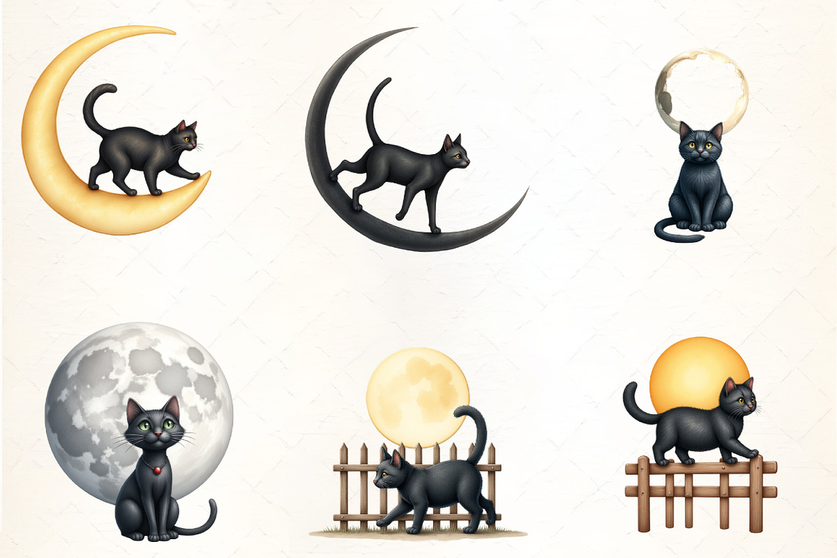 Black Cat and Moon Clipart, an Illustration by CrexoraLab (Photo 4 of 5)