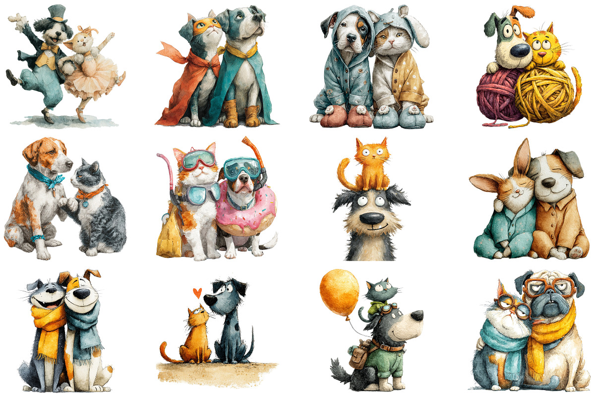 Watercolor Quirky Friendship Clipart, an Illustration by Craft Nest (Photo 3 of 4)