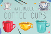 Watercolor Coffee Cups, a Food Illustration by R.Ewers Designs (Thumbnail 1 of 3)