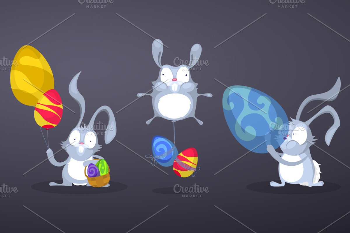 Easter Rabbits with Easter balloons, an Animal Illustration by yuanden graphics (Photo 2 of 4)