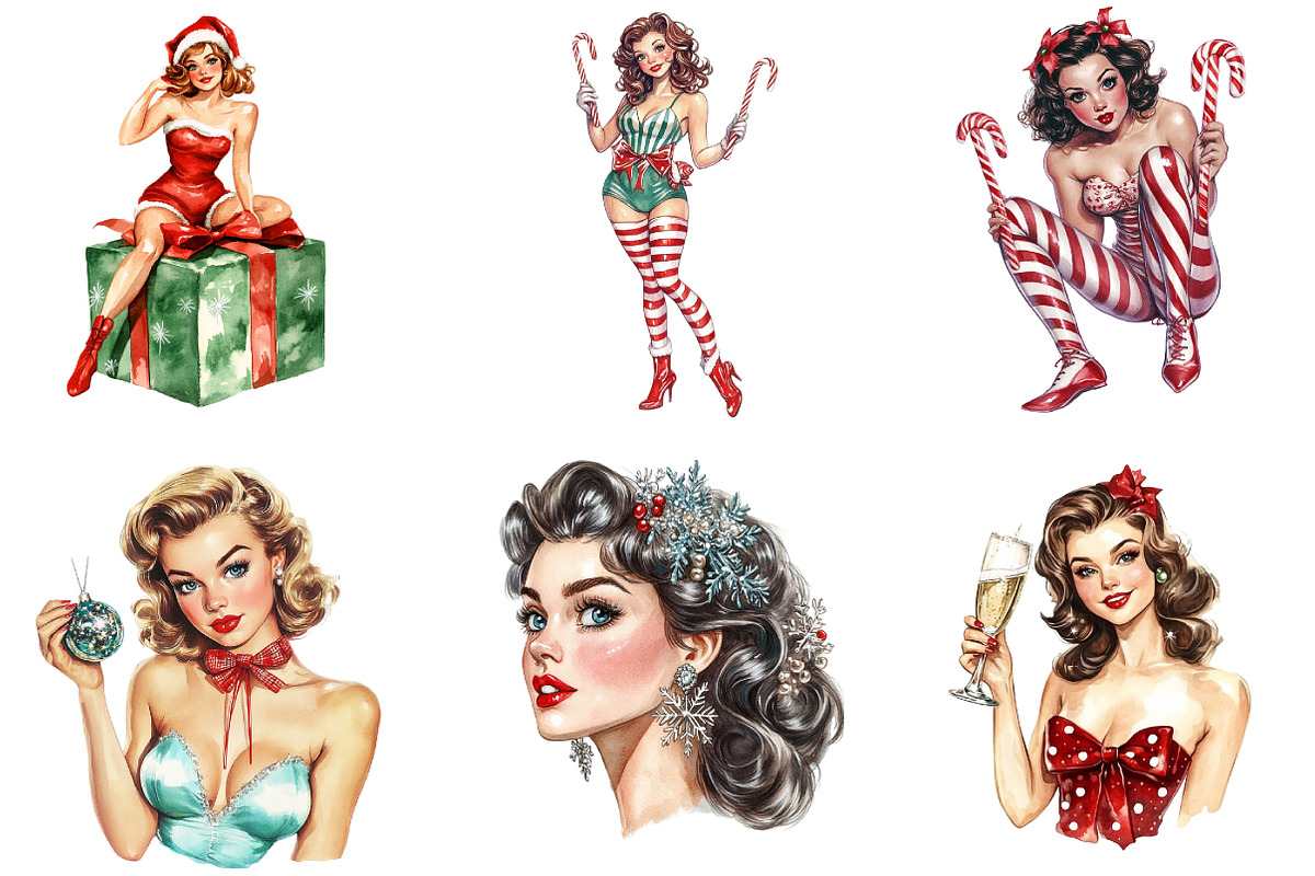Pin Up Girls Christmas Clipart, an Illustration by DreamArtGraphic (Photo 5 of 5)