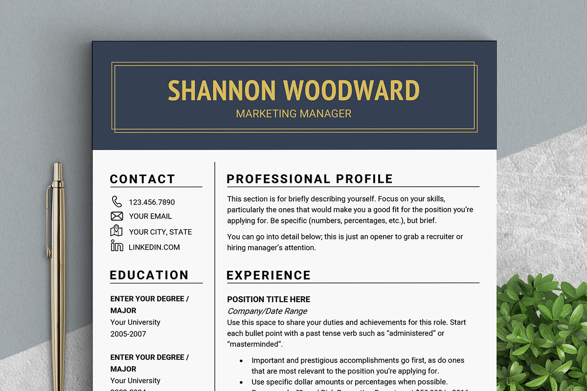 Elegant RESUME Template // Woodward, a Resume Template by LevelUpResume (Photo 1 of 5)