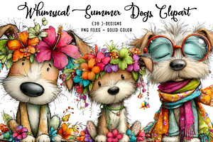 Whimsical Summer Dogs Clipart, an Illustration by CreationArt