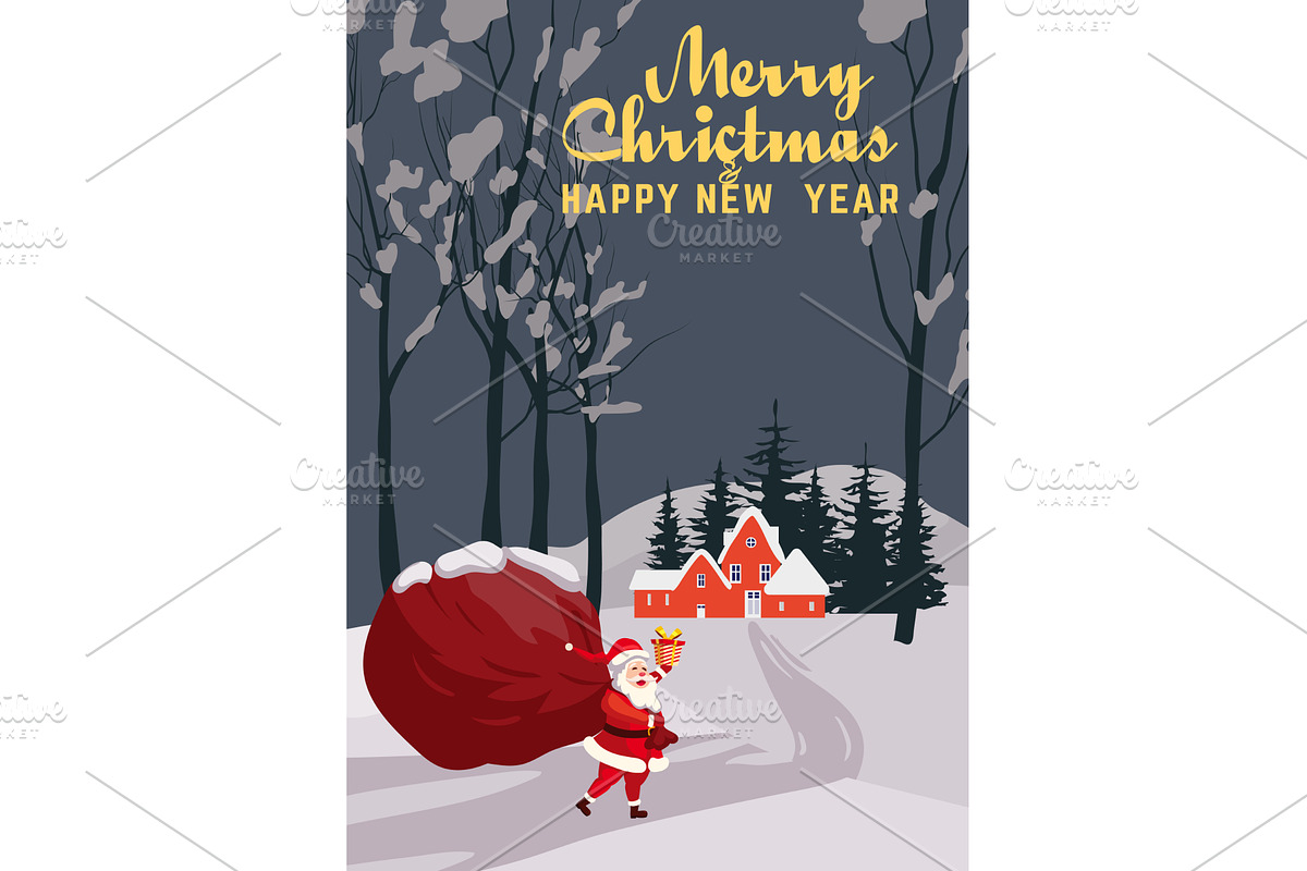 Retro poster Santa Claus with big, a Seasonal Illustration by Vector_Up (Photo 1 of 7)