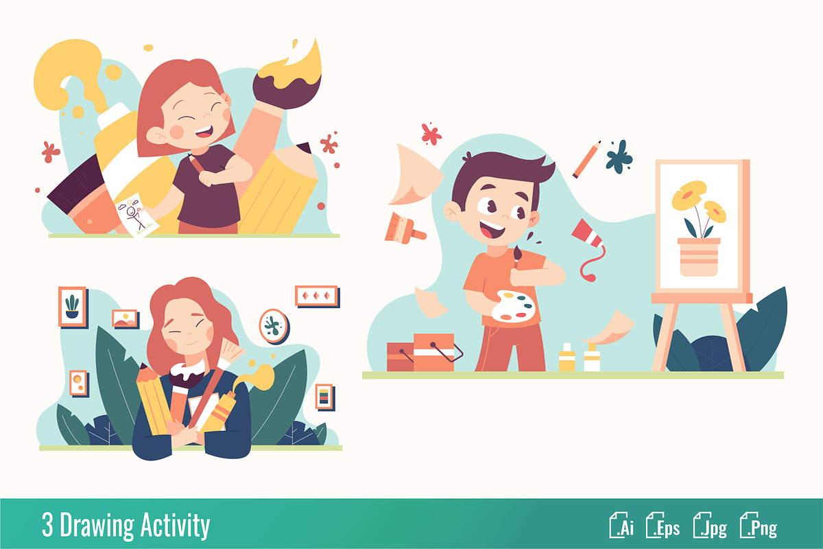 Drawing Activity - Flat Illustration, an Education Illustration by SlideFactory