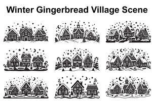 Gingerbread Winter Village Set