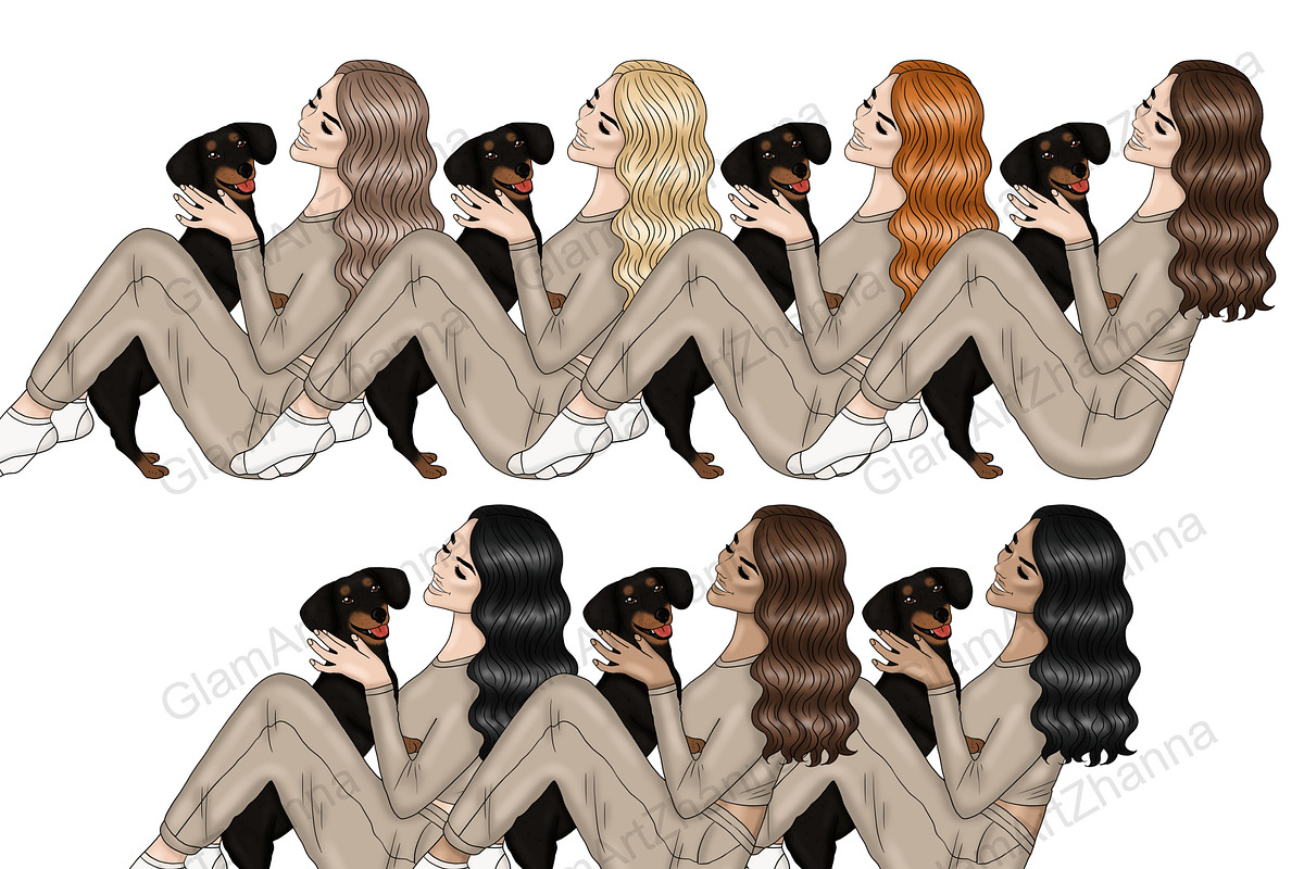 Pets Girls Clipart, a Person Illustration by GlamArtZhanna (Photo 3 of 7)