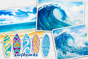 Surfing. Watercolor set., an Illustration by AlexGreenArt (Thumbnail 2 of 5)