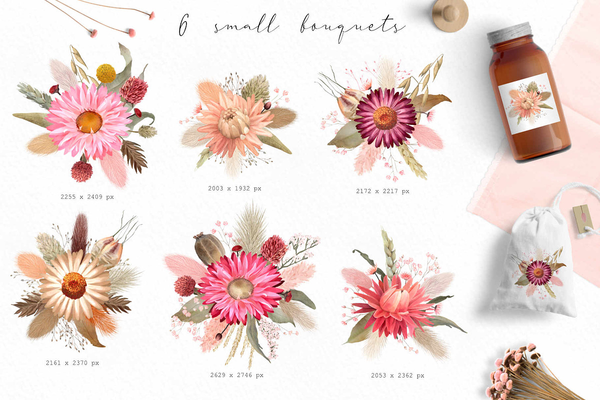 Big romantic dried flower set, a Texture Illustration by marie dricot (Photo 9 of 18)