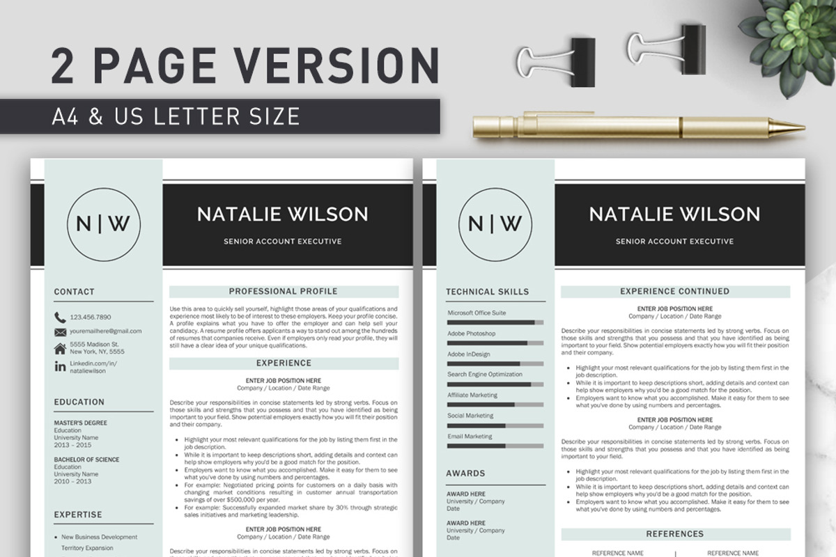 2 Page Resume Template | CV Template, a Resume Template by Klamp Studio (Photo 3 of 8)