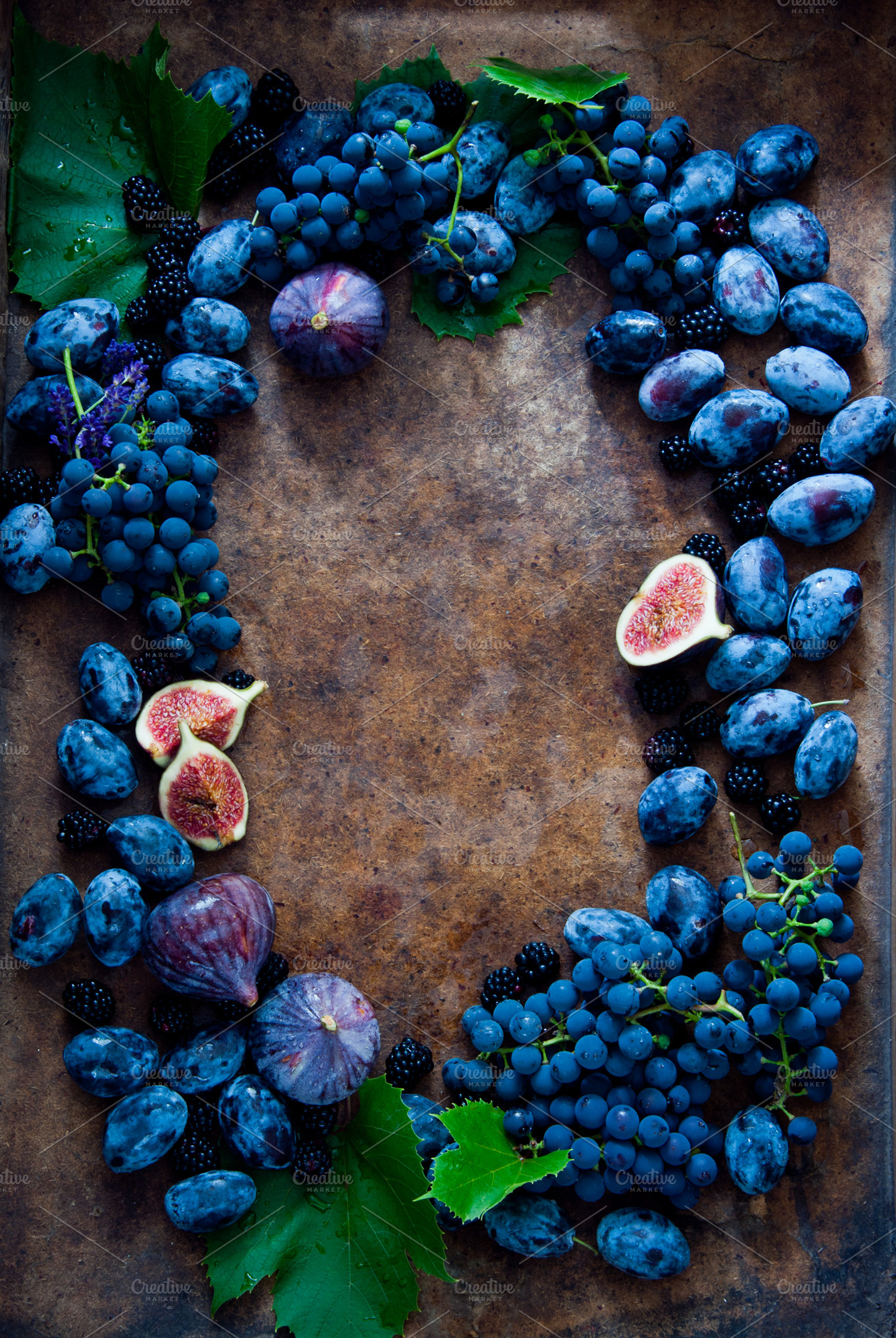 Fresh figs grapes prunes featuring agriculture, autumn, and berry fruit, a Food & Drink Photo by letterberry