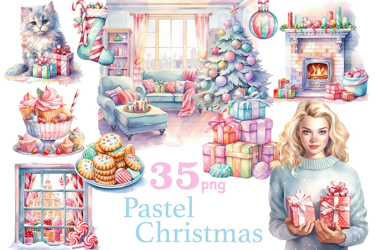 Pastel Christmas PNG | Xmas Clipart, a Person Illustration by GlamArtZhanna (Photo 1 of 5)