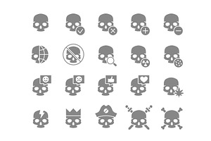 Set Of Human Skulls Grey Icon