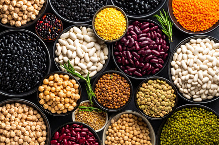 mixed legumes top flat view AI generated