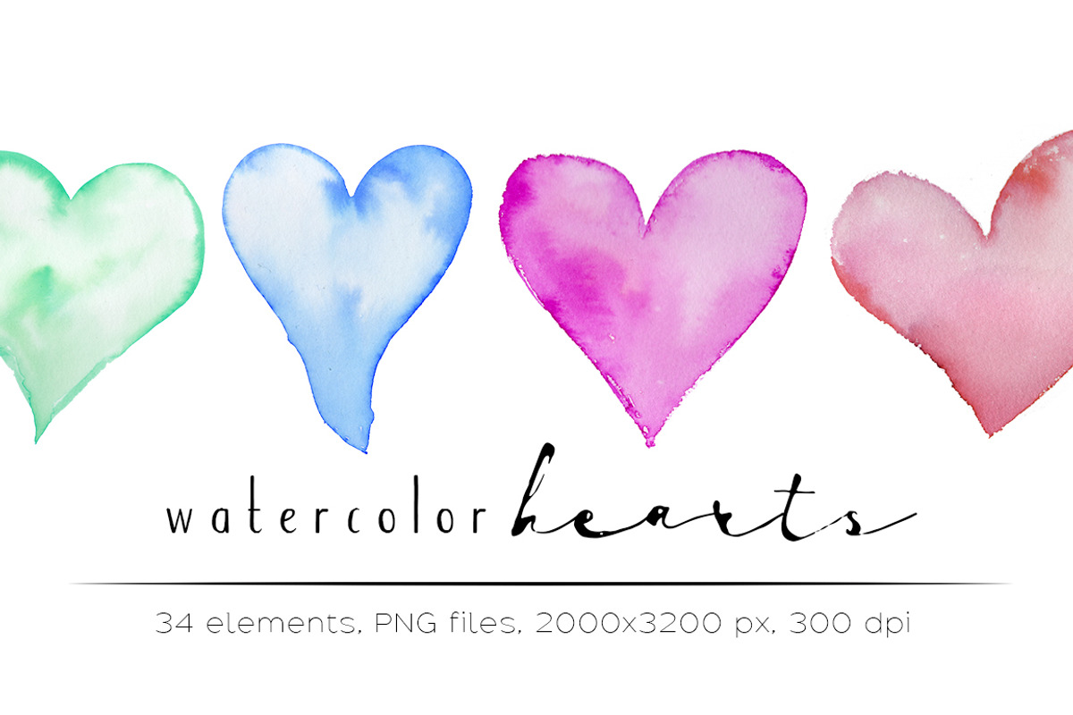 Watercolor hearts - 34 elements, an Object Graphic by Jeanina Vlad (Photo 1 of 4)