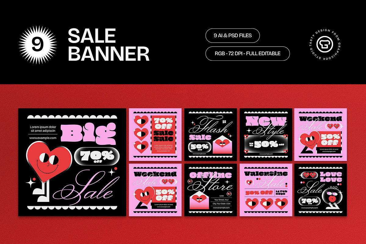 Black Pink Valentine Sale Banner, an UI Kit Template by graphicook (Photo 2 of 8)
