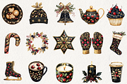 Midnight Cherry Christmas Clipart, an Illustration by NadiaTheronArt (Thumbnail 2 of 6)