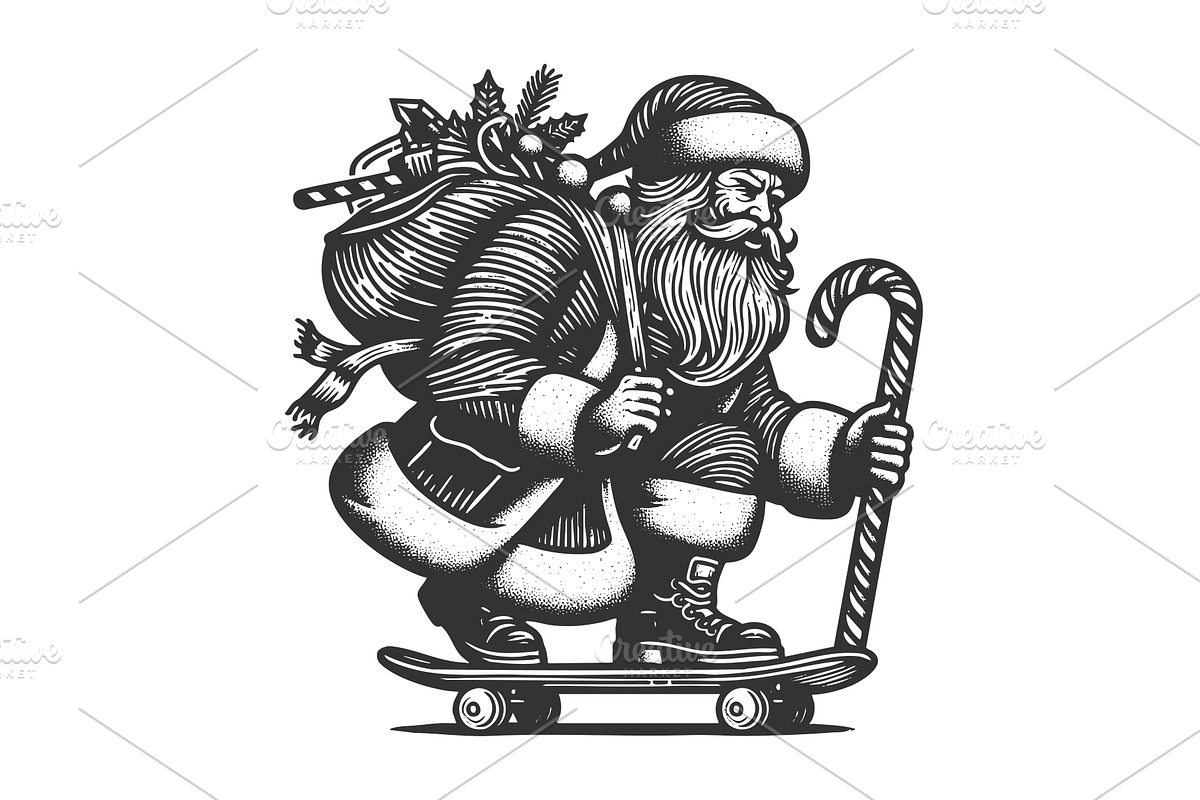 Cool Santa riding skateboard with, an Illustration by AlexArt