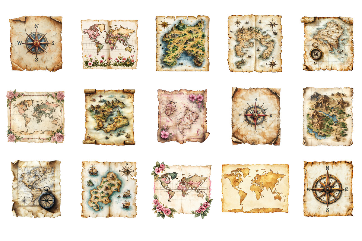 Old Maps Clipart, an Illustration by Designworld (Photo 2 of 6)