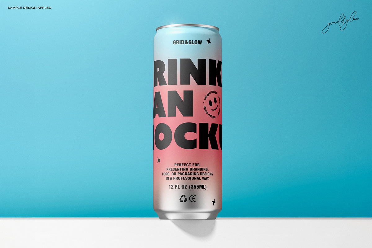 Drink Sleek Can - 12oz / 355ml, a Packaging Mockup by Grid&Glow (Photo 2 of 7)
