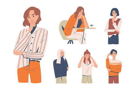Thoughtful and pensive people set, a Person Illustration by Good Studio