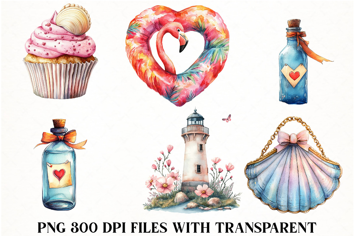Coquette Coastal Clipart Bundle, an Illustration by Watercolor design (Photo 2 of 4)