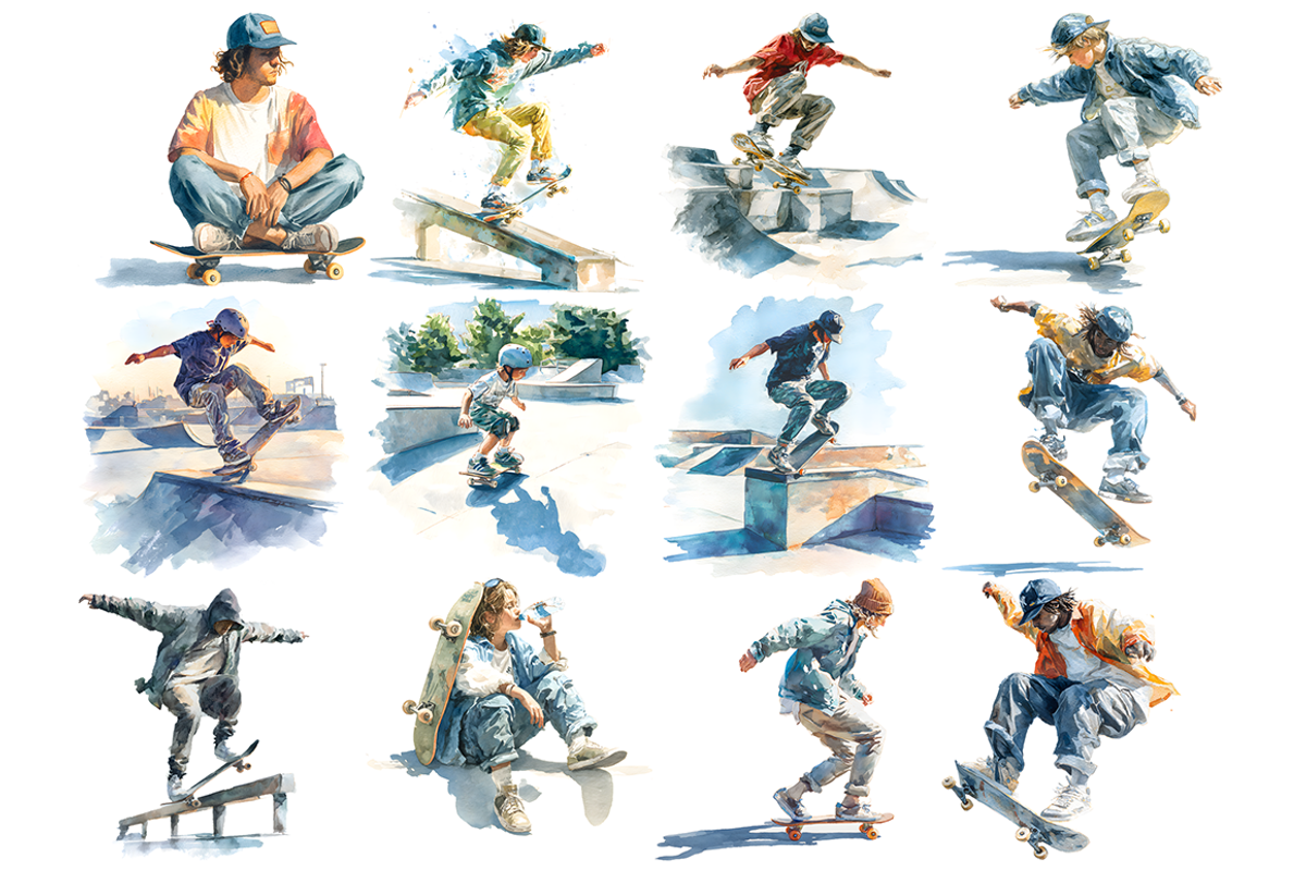Watercolor Skate Clipart, a Decorative Illustration by stickermadness (Photo 2 of 4)