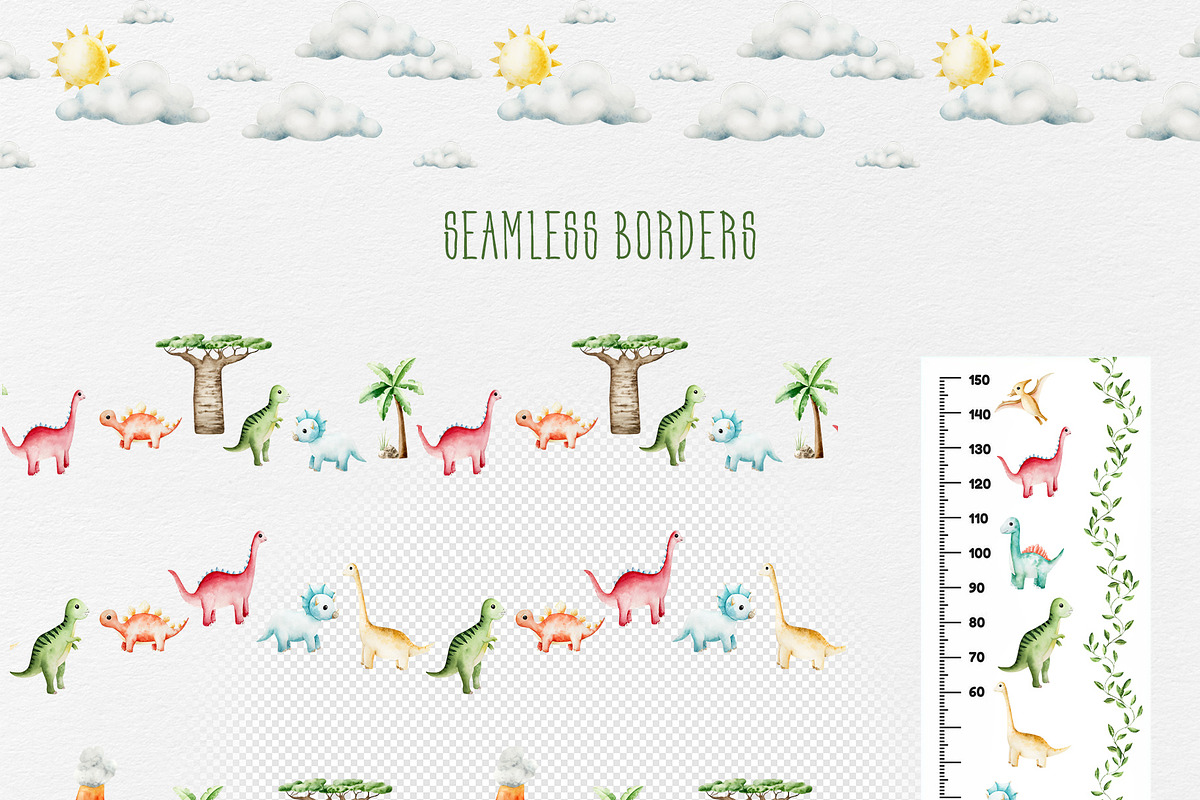 Cute dinosaurs|watercolor collection, an Animal Illustration by Navenzeles (Photo 9 of 12)