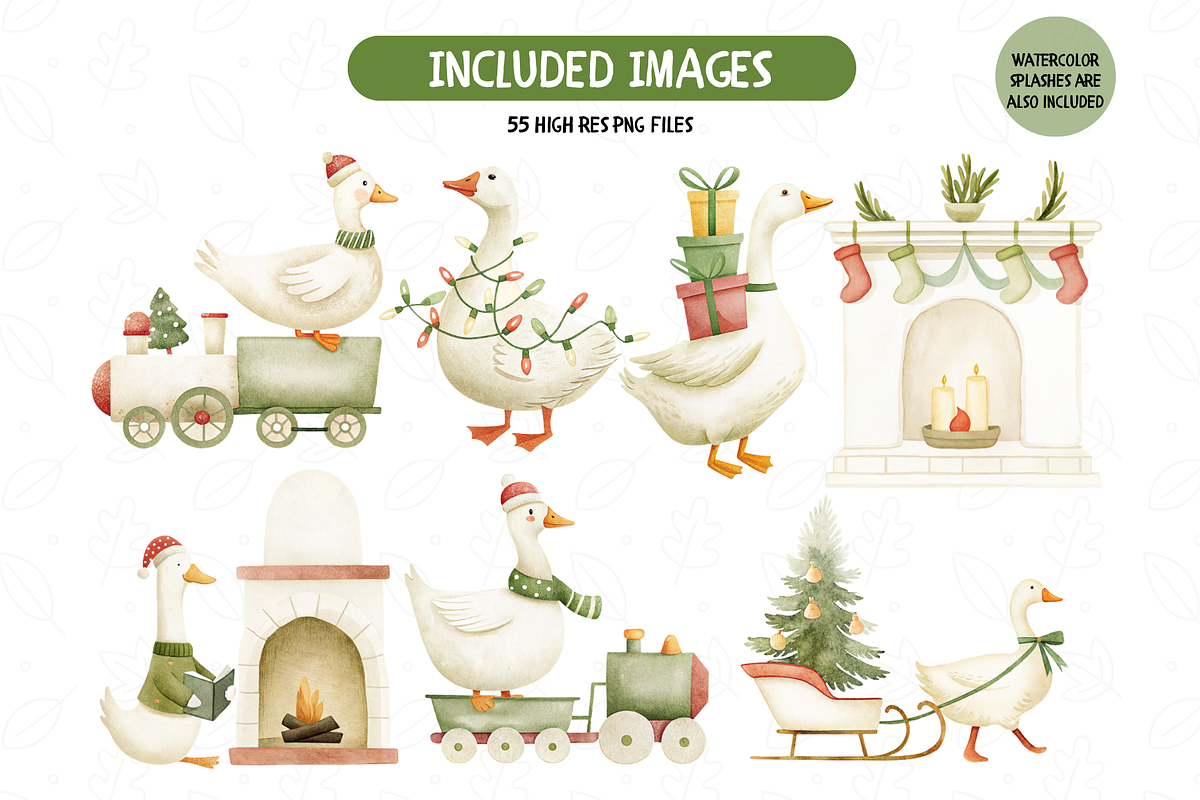 Christmas Goose Watercolor Set, an Illustration by TatiMockup (Photo 4 of 8)