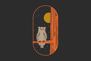 Owl on The Full Moon, an Animal Illustration by Mangustudio