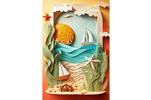Summer vacation card with sea, boat, an Illustration by Lermont51