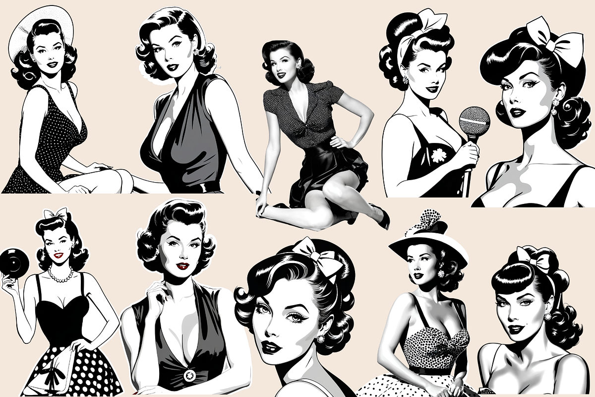 75 Retro Pin Up Girls Bundle, a Decorative Illustration by ClipArtTime (Photo 2 of 4)