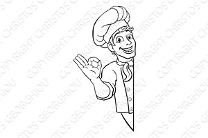 Chef Cook Baker Man Cartoon Peeking, a Person Illustration by Christos Georghiou