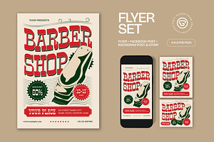 Cream Red Barbershop Flyer Set, a Flyer Template by graphicook