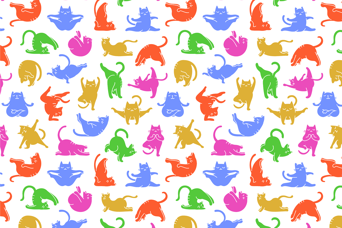 Zen Cats Yoga Asana Poses, a Pattern Graphic by Iconka (Photo 2 of 7)