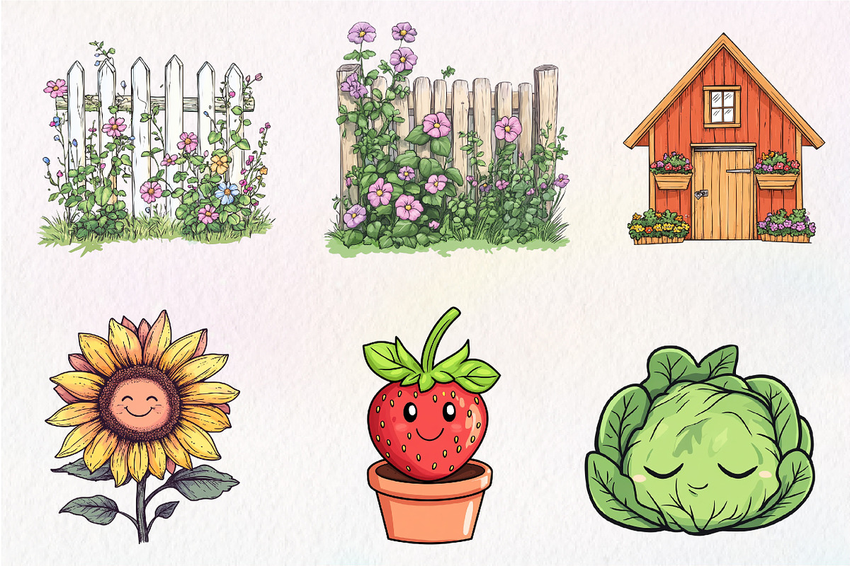 Cute Farm Garden Clipart, an Illustration by CreationArt (Photo 8 of 9)