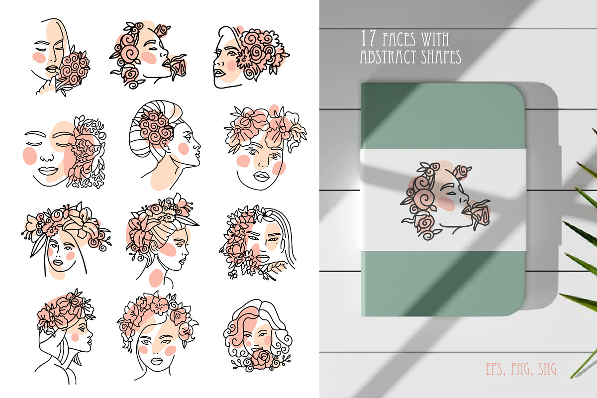 Head in flowers: women faces lineart, a Person Illustration by Lana Sham (Photo 2 of 11)