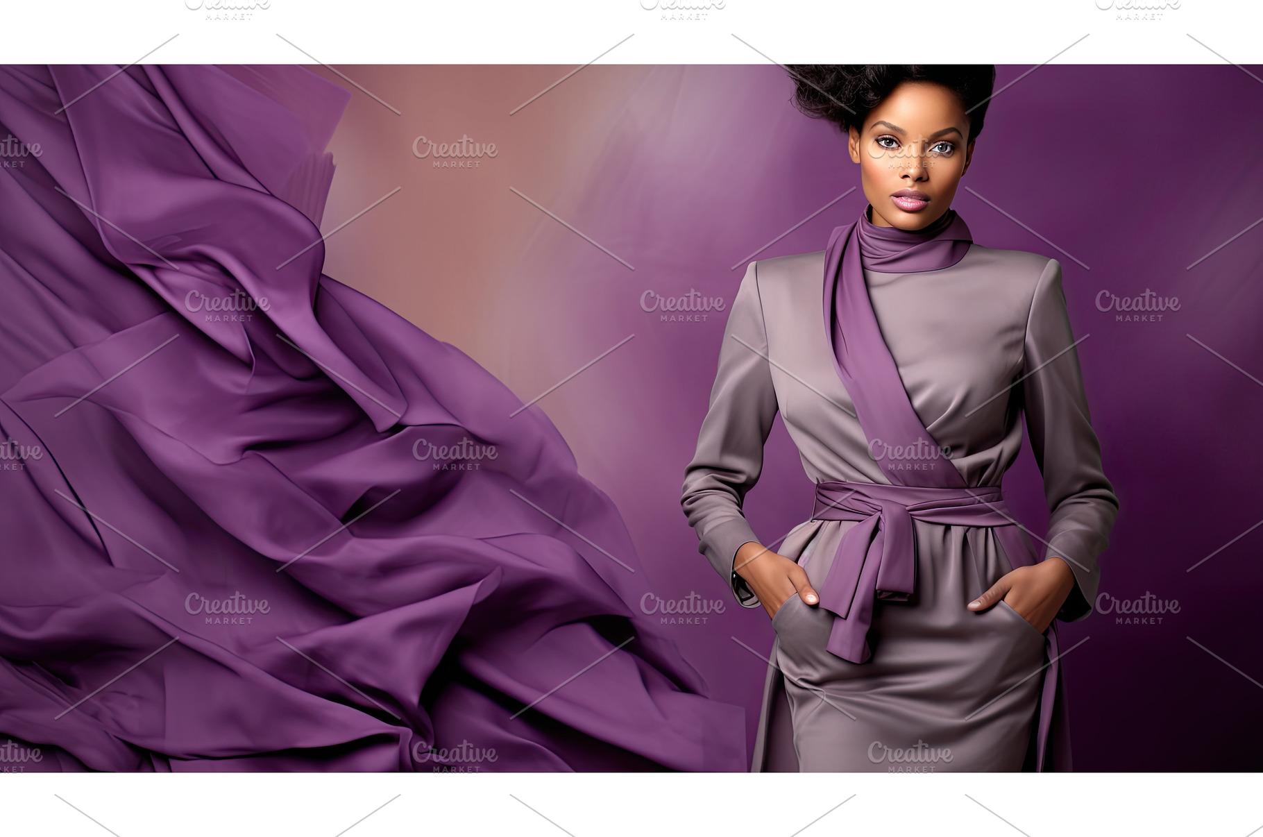 shoot purple and gray background ai, a Beauty & Fashion Photo by pikepicture