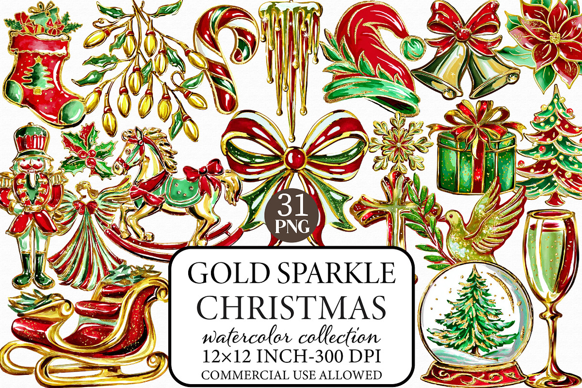 Gold Sparkle Christmas Clipart, an Illustration by Libby Wishes (Photo 1 of 6)