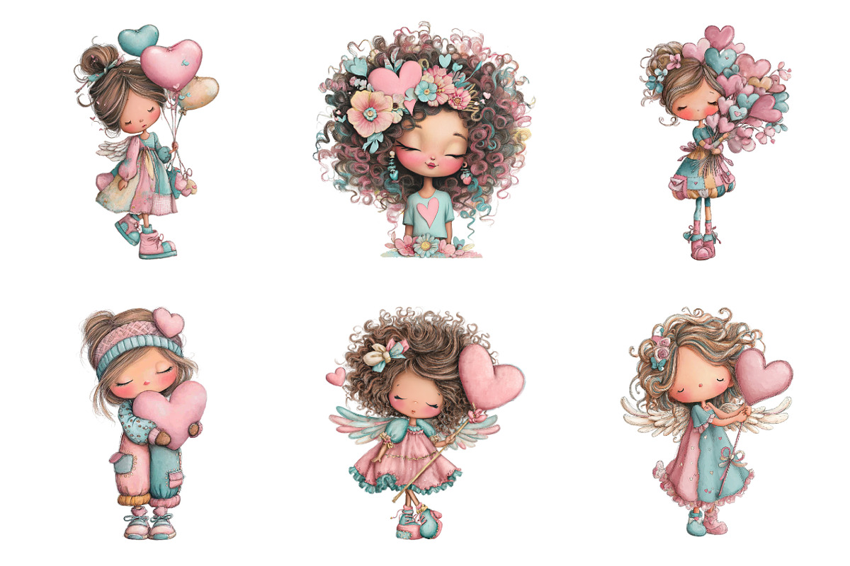 Whimsical Girls Png Cute Clipart, an Illustration by SinaCreation (Photo 3 of 9)