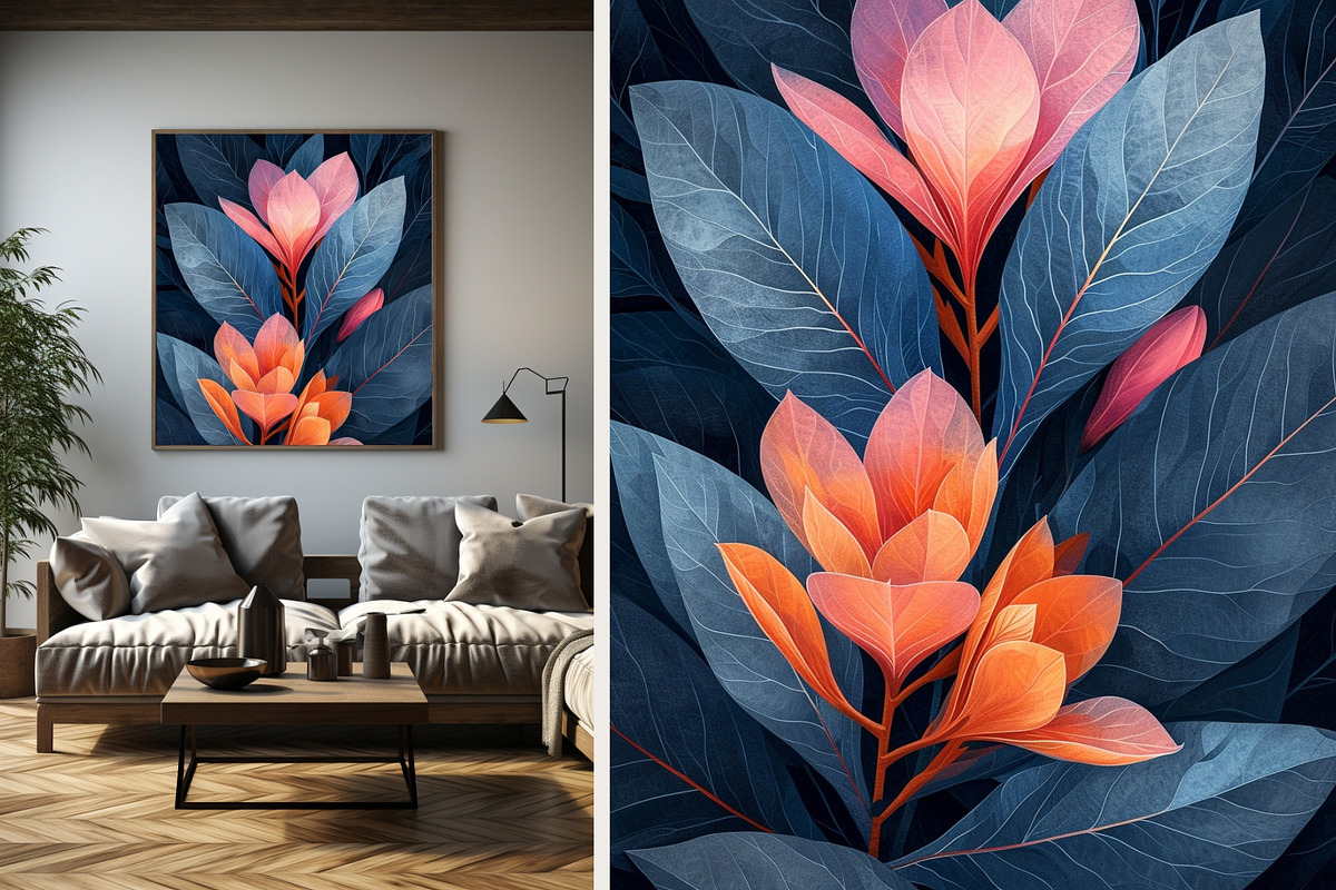 8 blue plant leaves art wall print, a Decorative Illustration by ARTOZEN DIGITAL (Photo 6 of 13)